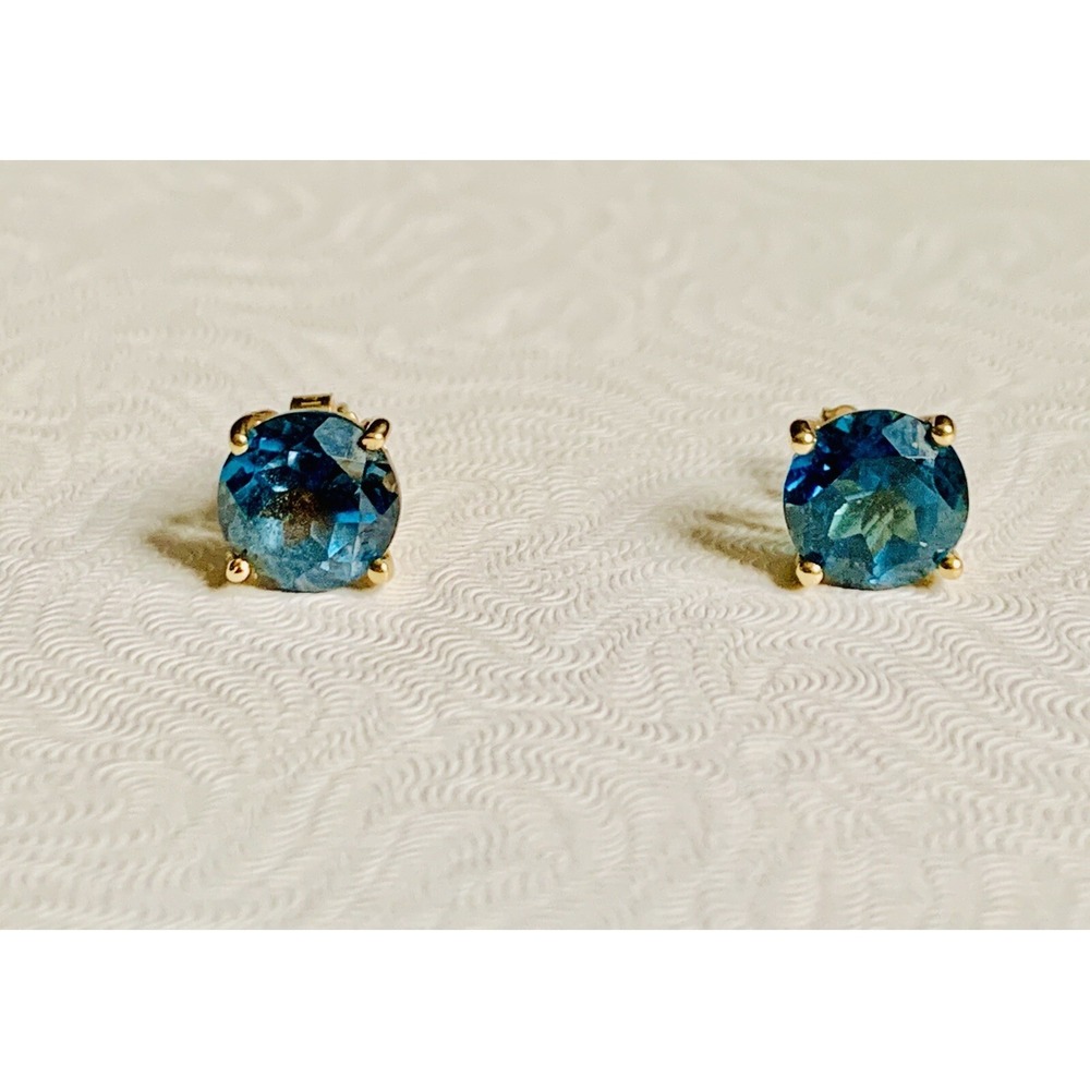 Vintage 14k Natural London Blue Topaz Designer Post Earrings BEAUTIFUL!